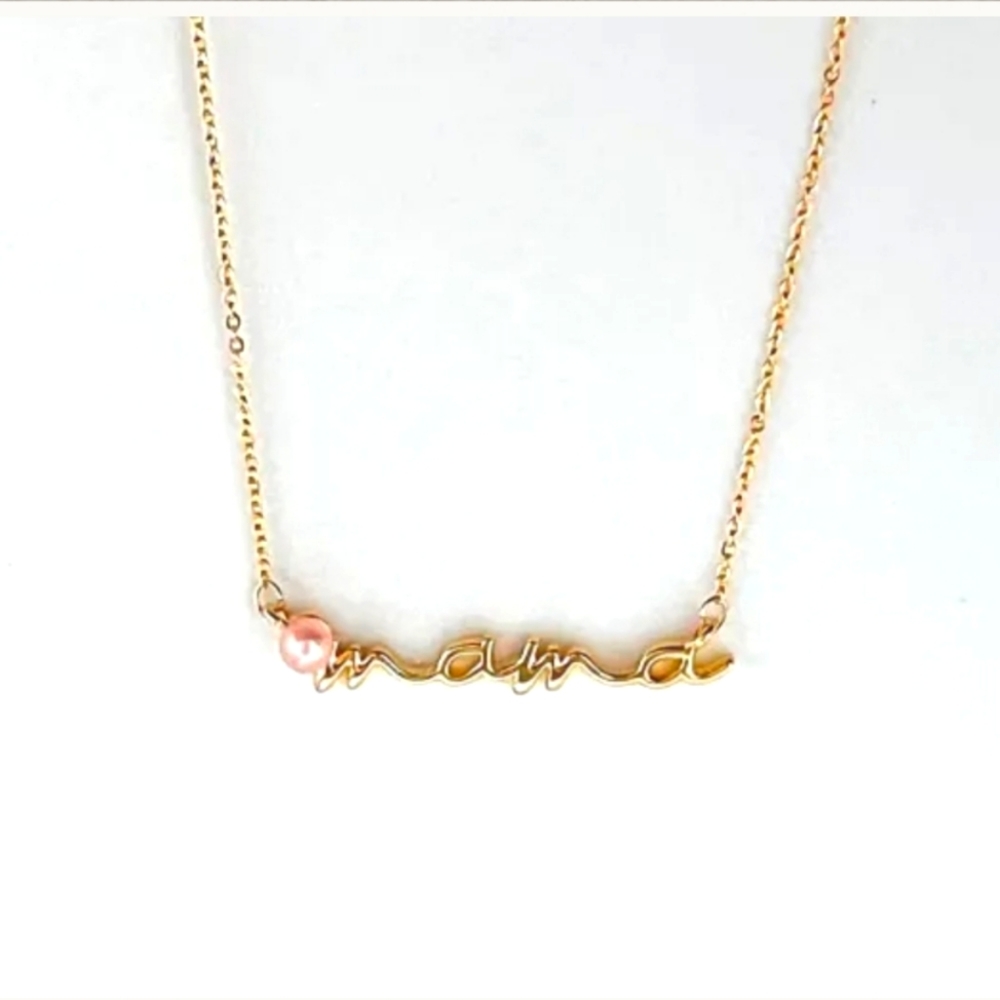 Gold Mama Necklace With Genuine 3mm Pearl